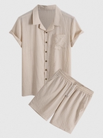 Ensemble de Chemise Boutonnée avec Poches à Col Cranté et de Short à Cordon Xl Café lumière