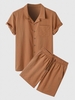 Ensemble de Chemise Boutonnée avec Poches à Col Cranté et de Short à Cordon Xl Café profond