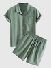 Ensemble de Chemise Boutonnée avec Poches à Col Cranté et de Short à Cordon Xl Vert camouflage