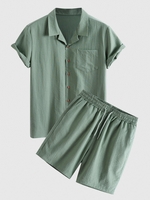 Ensemble de Chemise Boutonnée avec Poches à Col Cranté et de Short à Cordon Xl Vert camouflage
