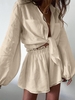 Ensemble de Chemise Boutonnée avec Poches en Avant et de Short L Café lumière
