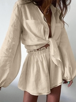 Ensemble de Chemise Boutonnée avec Poches en Avant et de Short L Café lumière
