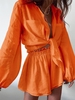 Ensemble de Chemise Boutonnée avec Poches en Avant et de Short M Orange