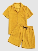 Ensemble de Chemise Boutonnée en Velours Côtelé et de Short 2xl Jaune