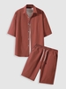 Ensemble de Chemise Boutonnée et de Short à Cordon M Rouge vineux