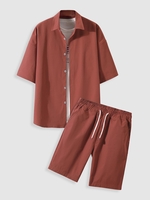 Ensemble de Chemise Boutonnée et de Short à Cordon M Rouge vineux
