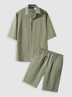 Ensemble de Chemise Boutonnée et de Short à Cordon Xl Vert noisette