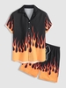 Ensemble de Chemise Boutonnée Feu et de Short de Plage à Cordon Taille unique Noir
