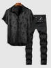 Ensemble de Chemise Confortable à Manches Courtes en Jacquard et Jean Déchiré Taille unique Noir