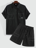 Ensemble de Chemise Cousue à Demi-Zip avec Short Cargo Deux Pièces Taille unique Noir