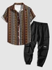 Ensemble de Chemise Décontractée à Imprimé Géométrique et de Pantalon de Jogging avec Multi-Poches à Rabat Taille unique Noir