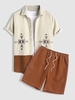Ensemble de Chemise Décontractée Brodée en Blocs de Couleurs Style Ethnique et de Short Décontracté Taille unique Café