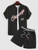 Ensemble de Chemise de Base-ball à Imprimé Lettre et de Short à Cordon S Noir