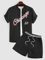 Ensemble de Chemise de Base-ball à Imprimé Lettre et de Short à Cordon S Noir
