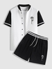 Ensemble de Chemise de Base-ball Rose Brodée en Couleur Jointive et de Short Décontracté Taille unique Blanc