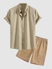 Ensemble de Chemise de Base Manches Courtes à Col Debout et de Short Décontracté Taille unique Café lumière