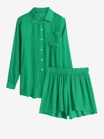 Ensemble de Chemise de Plage Longue avec Poche et de Short M Vert