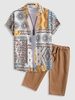 Ensemble de Chemise de Vacance à Imprimé Floral Rétro et Short Bermuda Multi-poches Taille unique Café lumière