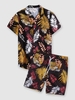 Ensemble de Chemise de Vacances à Imprimé Feuille Tropicale à Revers et de Short Deux Pièces M Deep yellow