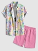 Ensemble de Chemise de Vacances Décontractée Teintée à Manches Courtes et de Short de Couleur Unie Taille unique Rose clair