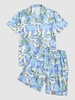Ensemble de Chemise de Vacances Fleur Peinture et de Short Xl Bleu lierre