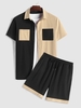 Ensemble de Chemise en Blocs de Couleurs à Manches Courtes et de Short Taille unique Noir
