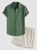 Ensemble de Chemise en Couleur Unie à Manches Courtes et de Short à Cordon en Coton et Lin Taille unique Multi a