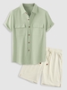 Ensemble de Chemise en Couleur Unie à Manches Courtes et de Short Bermudas de Vacances avec Poches Taille unique Multi a