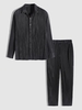 Ensemble de Chemise en Couleur Unie à Manches Longues à Ourlet Effrangé et de Pantalon Deux Pièces Taille unique Noir