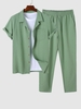 Ensemble de Chemise en Couleur Unie avec Bouton en Avant et de Pantalon Décontracté S Vert clair