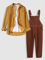 Ensemble de Chemise en Velours Côtelé à Manches Longues Deux Pièces Taille unique Jaune