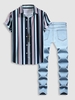Ensemble de Chemise et de Jean Déchiré Rayure Verticale Détaillé Taille unique Multi a
