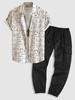 Ensemble de Chemise et de Pantalon Cargo Motif Géométrique en Couleur Unie avec Multi-Poches Taille unique Café lumière