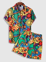 Ensemble de Chemise et de Short Motif Géométrique Coloré Taille unique Multi a
