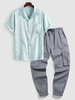 Ensemble de Chemise et Pantalon Cargo à Patte de Boutonnage en Satin Motif Jacquard Taille unique Gris