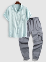 Ensemble de Chemise et Pantalon Cargo à Patte de Boutonnage en Satin Motif Jacquard Taille unique Gris