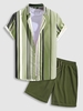 Ensemble de Chemise et Short avec Manches Courtes et à Rayures Taille unique Vert