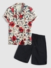 Ensemble de Chemise et Short Rayé à Imprimé Fleur Taille unique Jaune clair