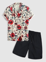 Ensemble de Chemise et Short Rayé à Imprimé Fleur Taille unique Jaune clair