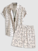 Ensemble de Chemise Figure Géométrique à Manches Courtes et de Short Taille unique Jaune clair