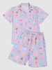 Ensemble de Chemise Fleurie à Carreaux et de Short Deux Pièces M Rose cochon