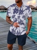 Ensemble de Chemise Hawa enne à Imprimé Arbre de Noix de Coco à Manches Courtes et Short Décontracté Taille unique Bleu profond