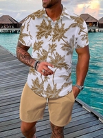 Ensemble de Chemise Hawa enne à Imprimé Arbre de Noix de Coco à Manches Courtes et Short Décontracté Taille unique Café lumière