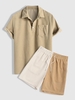 Ensemble de Chemise Manches Courtes à Col Polo Design Poche Frontale et Short Bicolore Taille unique Café lumière