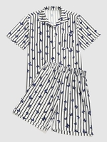 Ensemble de Chemise Papillon Rayé et de Short Deux Pièces Xxl Blanc