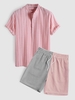 Ensemble de Chemise Rayé à Demi-Bouton et de Short en Velours Côtelé Taille unique Rose clair