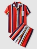 Ensemble de Chemise Rayée Colorée avec Poche en Avant et de Short à Cordon S Rouge