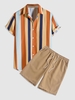Ensemble de Chemise Rayée en Blocs de Couleurs à Manches Courtes et de Short Décontracté de Base Taille unique Multi a
