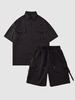 Ensemble de Chemise Rayée Motif Seau et Short Cargo Design avec Multi-Poches L Noir