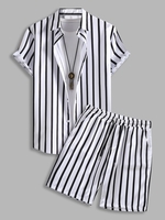 Ensemble de Chemise Rayure Verticale et de Short à Cordon Deux Pièces S Multi a